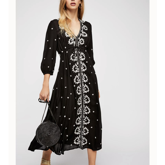 Free People Embroidered Fable Midi Dress boho - Picture 3 of 16
